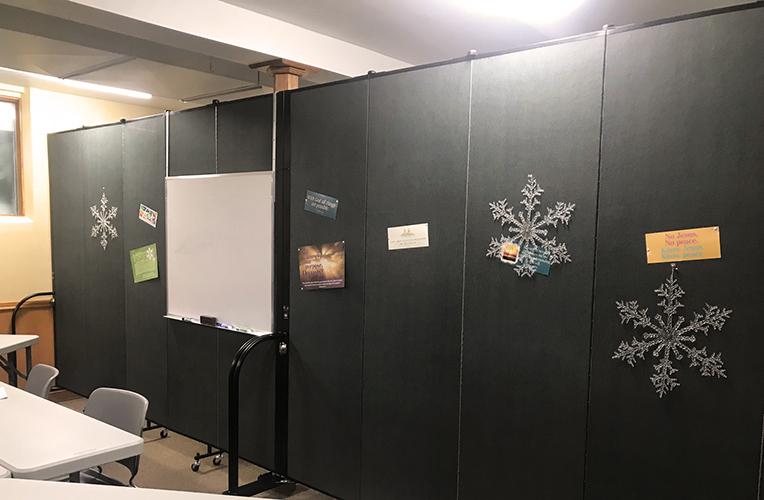 Tack, pin or staple items to Screenflex church folding partitions