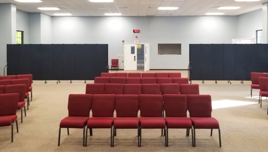Temporary walls setup in a church worship hall