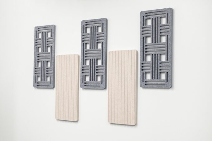 Decorative gray and beige acoustic wall panels for sound absorption